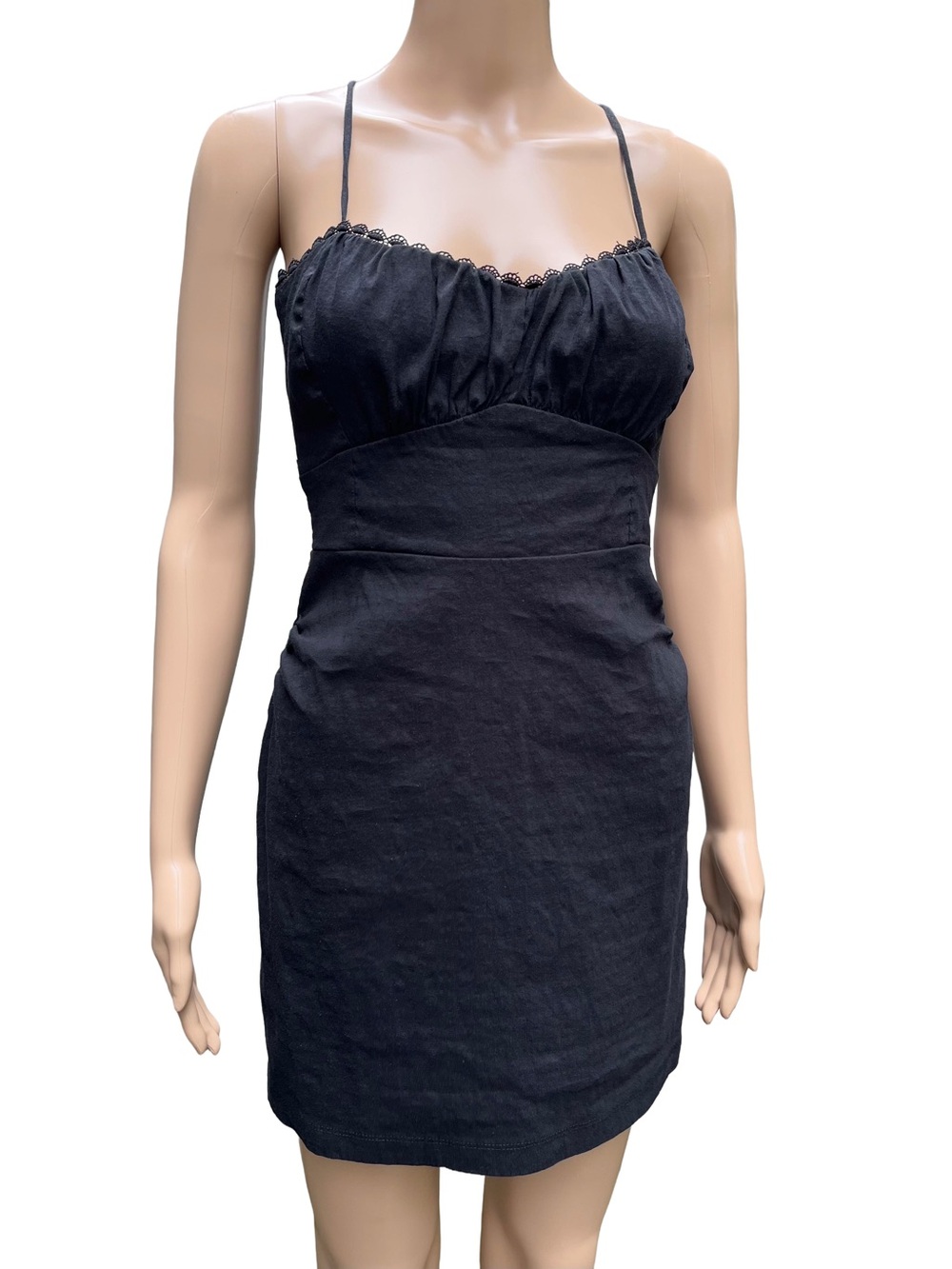 Zara Black Linen Blend Lace Trim Mini Dress S